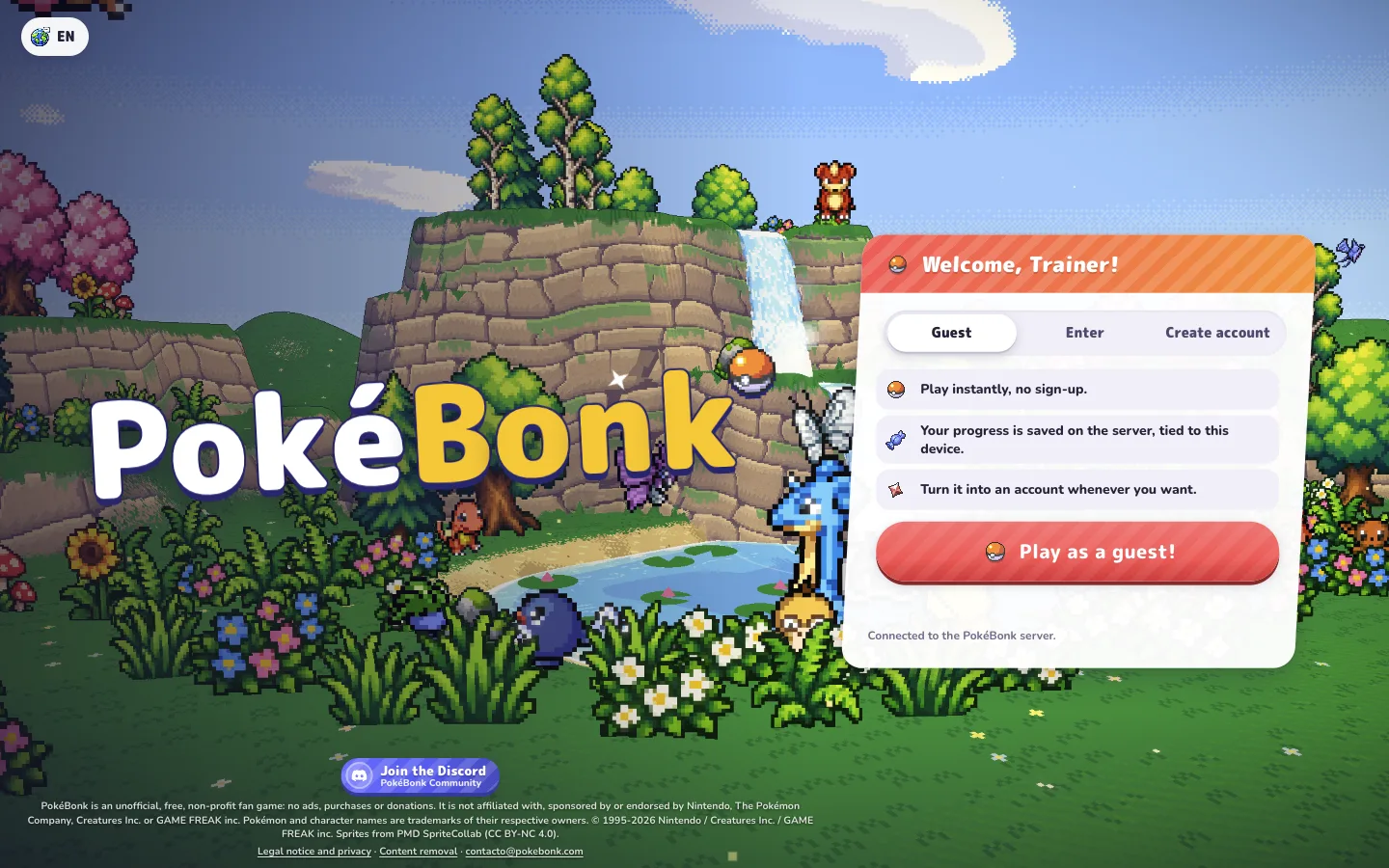 Original game's Guest entry screen