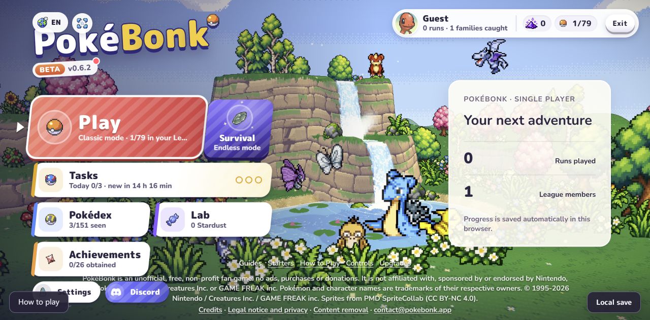 Game menu with Play and Survival modes